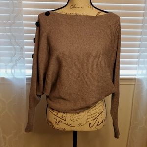Philosophy Gray oversized batwing sweater with accent buttons off the shoulder